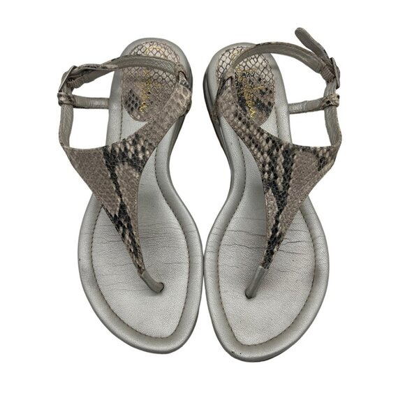 Cole Haan Shoe Gray Silver Leather Reptile Embossed Thong Sandal Size 6 - Picture 1 of 7